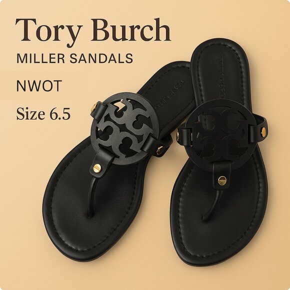 Tory Burch Shoes - Tory Burch Black Leather Miller Sandals Size 6.5 NWOT